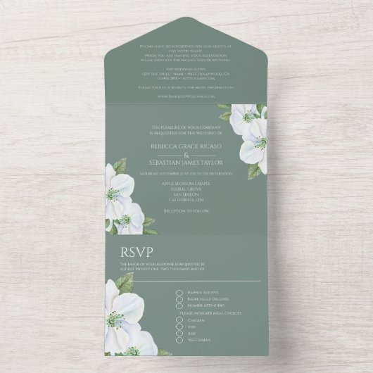 Witte appelbloesem alles in één bruiloft all in one uitnodiging (Binnen)