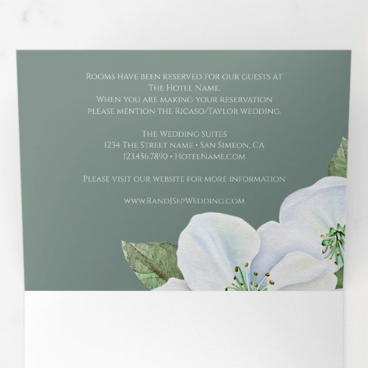 Witte appelbloesem alles in één bruiloft uitnodigi drieluik wenskaart (Binnenzijde eerst)