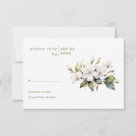 Witte appelbloesem bloem bruiloft rsvp kaart (Voorkant)