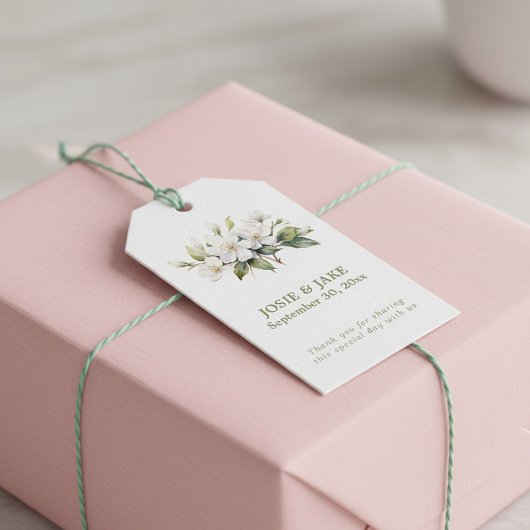 Witte appelbloesem bloem gunst cadeaulabel