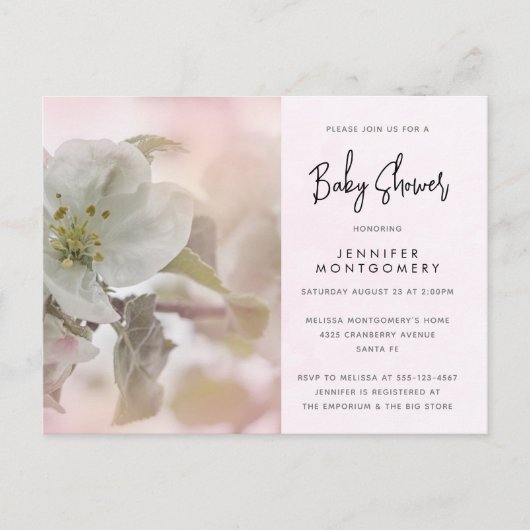 Witte Appelbloesem Foto Baby Shower Uitnodiging Briefkaart (Voorkant)