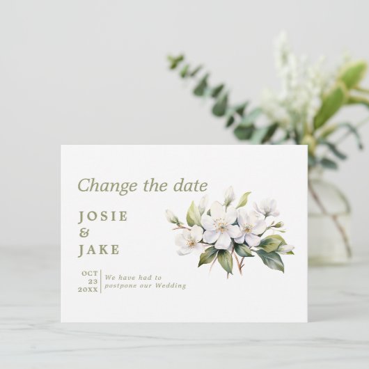 Witte appelbloesem wijzig de datum save the date (Staand voorkant)