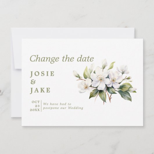 Witte appelbloesem wijzig de datum save the date (Voorkant)