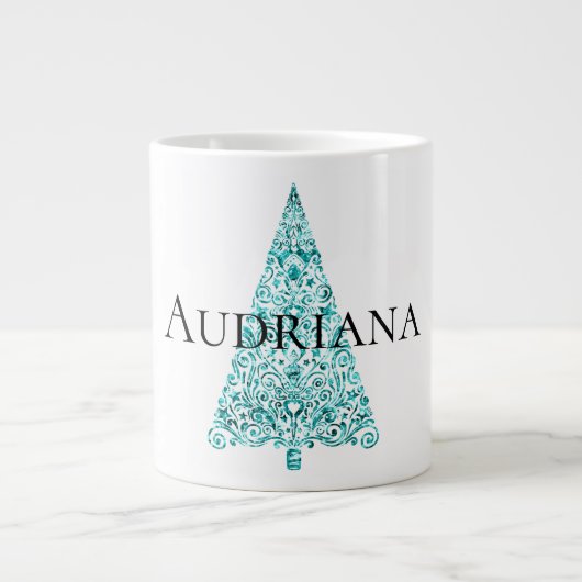 Witte Aqua Blue kerstboom Grote Koffiekop (Voorkant)