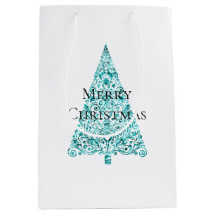 Witte Aqua Blue kerstboom Medium Cadeauzakje