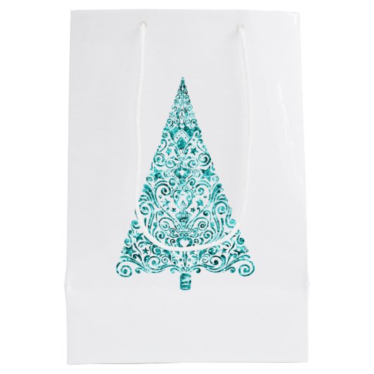 Witte Aqua Blue kerstboom Medium Cadeauzakje (Achterkant)