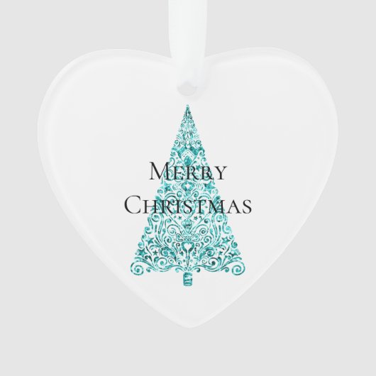 Witte Aqua Blue kerstboom Ornament (voorkant)