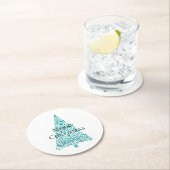 Witte Aqua Blue kerstboom Ronde Kartonnen Onderzetter (Insitu)