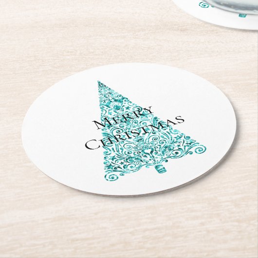 Witte Aqua Blue kerstboom Ronde Kartonnen Onderzetter (Gebogen)