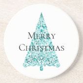 Witte Aqua Blue kerstboom Zandsteen Onderzetter (Voorkant)