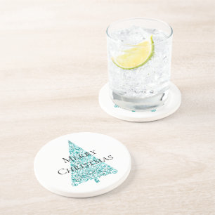 Witte Aqua Blue kerstboom Zandsteen Onderzetter