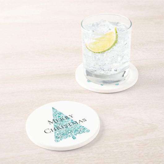 Witte Aqua Blue kerstboom Zandsteen Onderzetter (Zijkant)