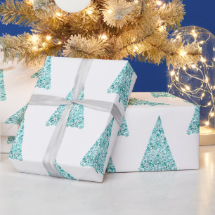 Witte Aqua Blue Sparkle kerstboom Cadeaupapier