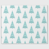 Witte Aqua Blue Sparkle kerstboom Cadeaupapier (Vlak)