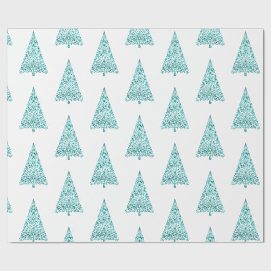 Witte Aqua Blue Sparkle kerstboom Cadeaupapier (Vlak)