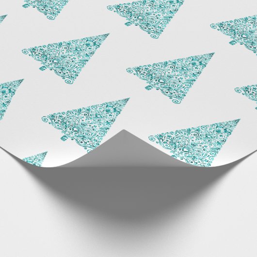 Witte Aqua Blue Sparkle kerstboom Cadeaupapier (Hoek)