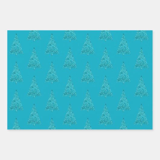 Witte Aqua Blue Sparkle kerstboom Inpakpapier Vel (Voorkant 3)