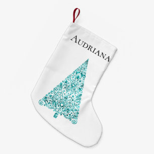 Witte Aqua Blue Sparkle Kerstboom Naam Kleine Kerstsok