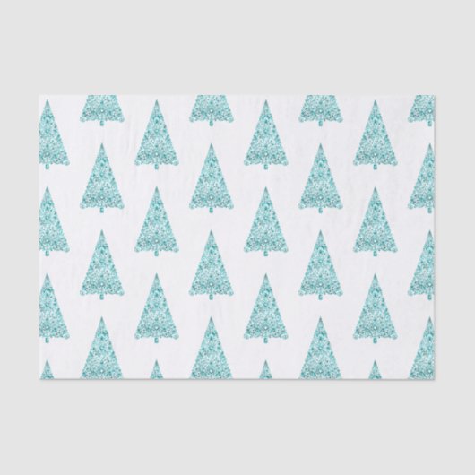 Witte Aqua Blue Sparkle kerstboom Tissuepapier (Voorkant)