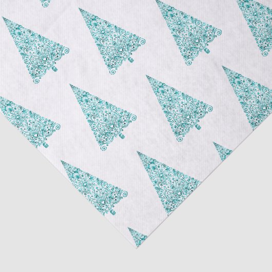 Witte Aqua Blue Sparkle kerstboom Tissuepapier (Detail)