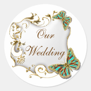 Witte aqua gouden gunstelzegels ronde sticker