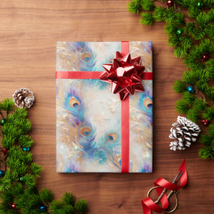 Witte Aqua gouden pauwenveren Cadeaupapier