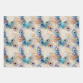 Witte Aqua gouden pauwenveren Inpakpapier Vel (Voorkant)