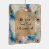 Witte Aqua gouden pauwenveren Keramisch Ornament (Rechts)