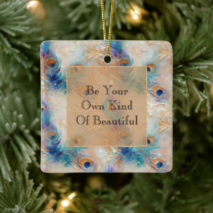 Witte Aqua gouden pauwenveren Keramisch Ornament