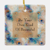 Witte Aqua gouden pauwenveren Keramisch Ornament (Voorkant)