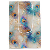 Witte Aqua gouden pauwenveren Medium Cadeauzakje (Achterkant)