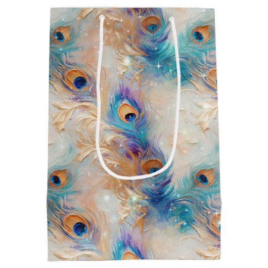 Witte Aqua gouden pauwenveren Medium Cadeauzakje (Achterkant)