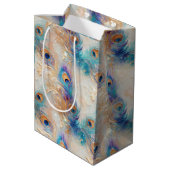 Witte Aqua gouden pauwenveren Medium Cadeauzakje (Achterkant Gekanteld)