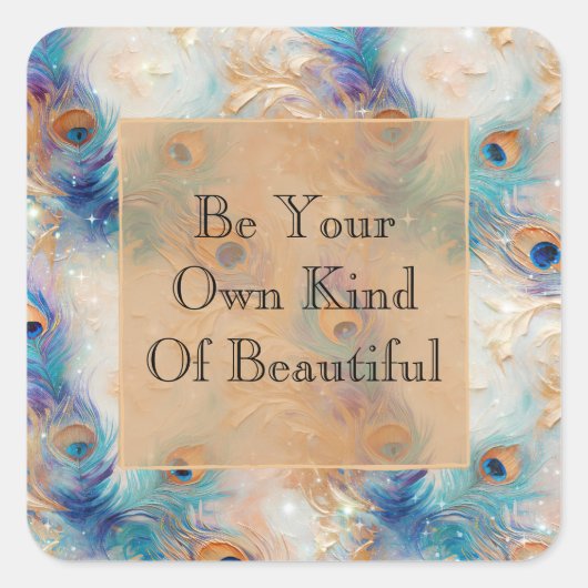 Witte Aqua gouden pauwenveren Vierkante Sticker (Voorkant)