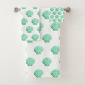 WITTE AQUA GROEN SEASHELL BATHROOM TOWEL SET BAD HANDDOEK (Insitu)