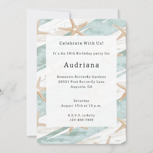 Witte Aqua Starfish Beach Verjaardag Kaart (Voorkant)