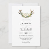 Witte Aquarel Bloemen Gewei QR Code Bruiloft Kaart (Voorkant)