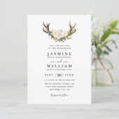 Witte Aquarel Bloemen Gewei QR Code Bruiloft Kaart (Staand voorkant)