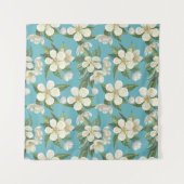 Witte Aquarel Bloemen Groene Bladeren Wandkleed (Voorkant (horizontaal))