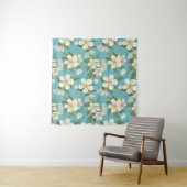 Witte Aquarel Bloemen Groene Bladeren Wandkleed (In Situ (horizontaal))