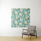 Witte Aquarel Bloemen Groene Bladeren Wandkleed (In situ)