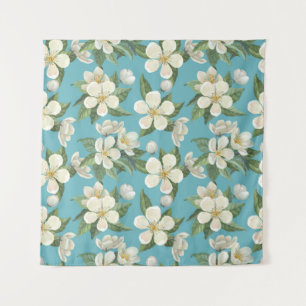 Witte Aquarel Bloemen Groene Bladeren Wandkleed