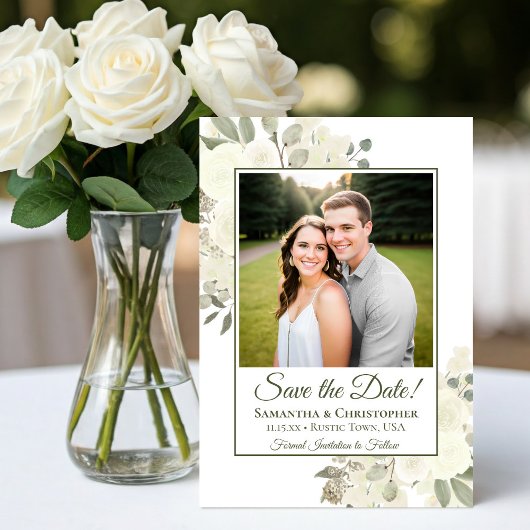 Witte Aquarel Boho Chic Bloemige Trouwfoto Save The Date