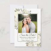 Witte Aquarel Boho Chic Bloemige Trouwfoto Save The Date (Voorkant)