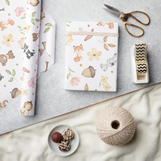 Witte Aquarel Bosdieren Cadeaupapier (Crafts)