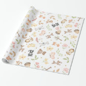 Witte Aquarel Bosdieren Cadeaupapier (Uitgerold)
