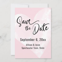 Witte Aquarel Hart op Roze Save the Date Kaart