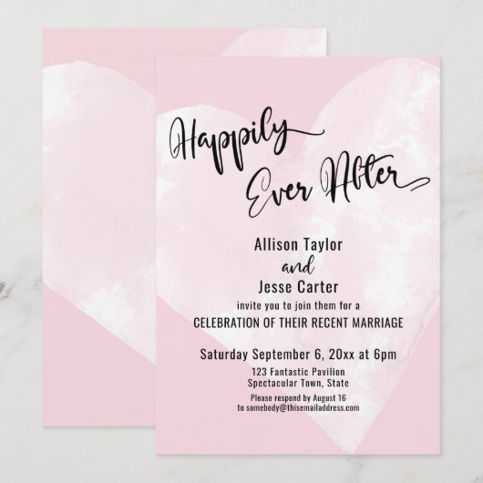 Witte Aquarel Hart Roze Happily Ever After Kaart (Voorkant / Achterkant)