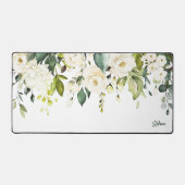 Witte Aquarel Hydrangea en Rozen Gepersonaliseerd Bureaumat (Voorkant)