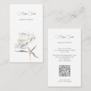 Witte Aquarel Pioen Bloem Visitekaartje